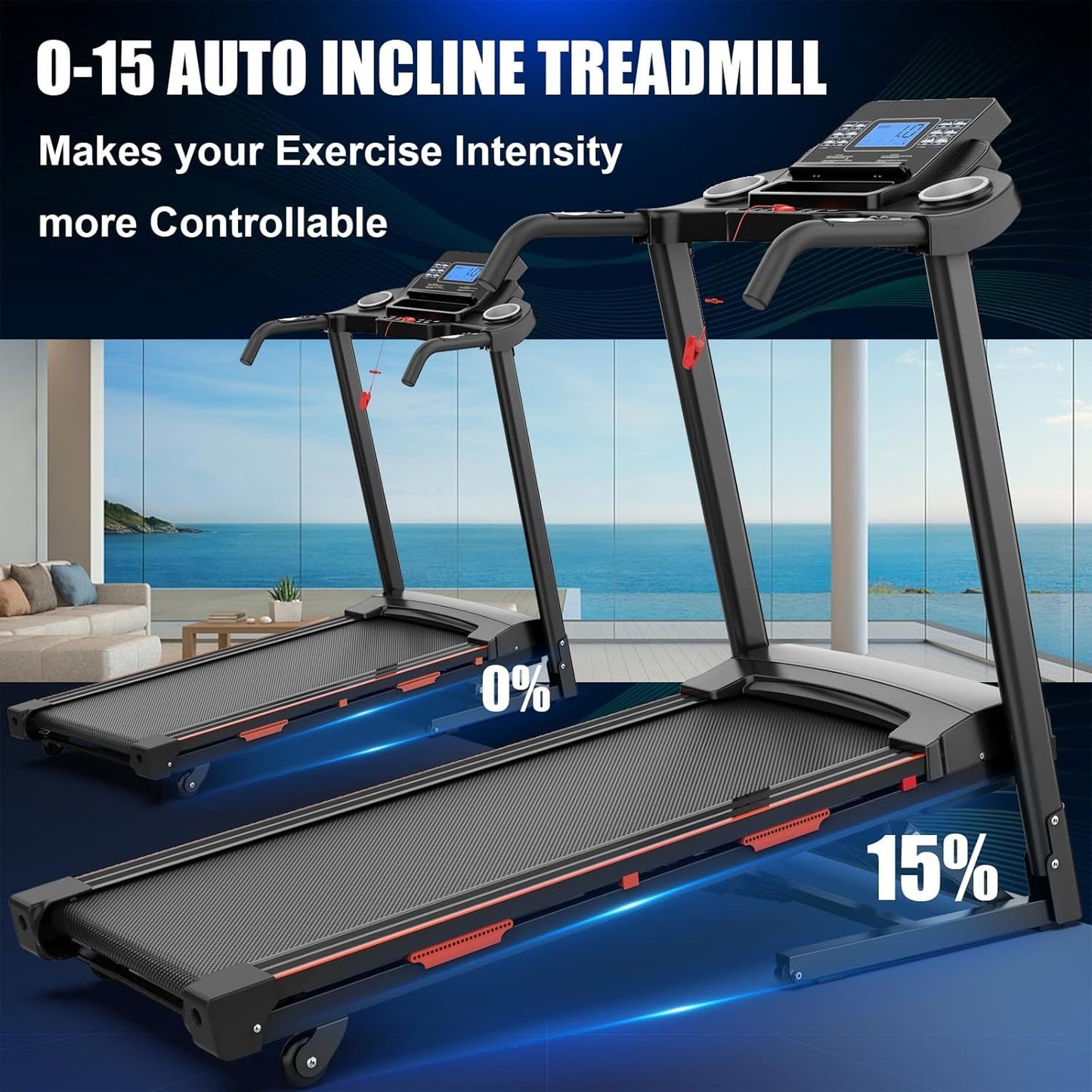 Home Automatic Tilt Treadmill Foldable Treadmill 400 Lbs Approx. 181.4 Kg Capacity 3.25 Horsepower Folding Electric Treadmill