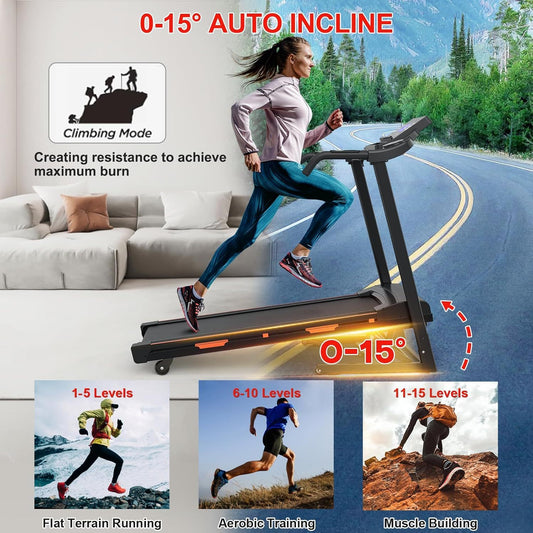 Home Automatic Tilt Treadmill Foldable Treadmill 400 Lbs Approx. 181.4 Kg Capacity 3.25 Horsepower Folding Electric Treadmill