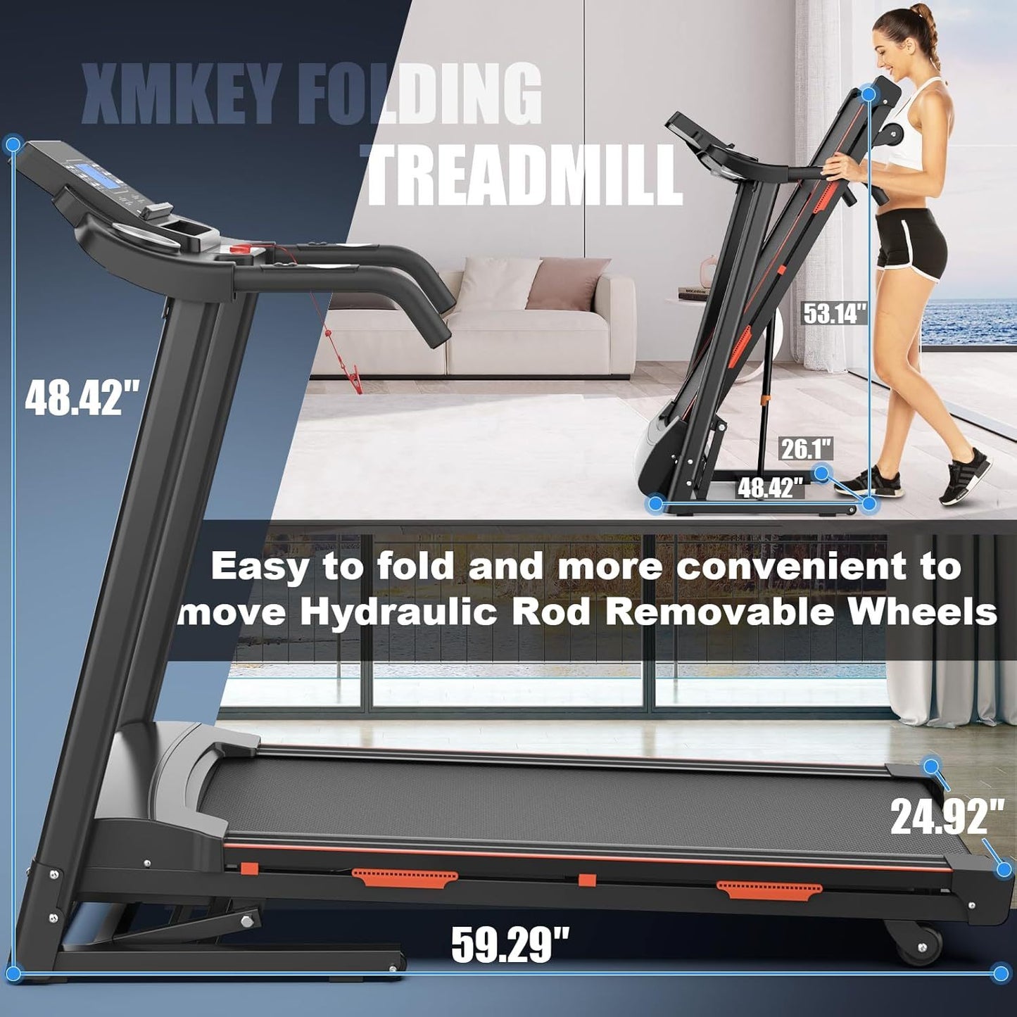 Home Automatic Tilt Treadmill Foldable Treadmill 400 Lbs Approx. 181.4 Kg Capacity 3.25 Horsepower Folding Electric Treadmill