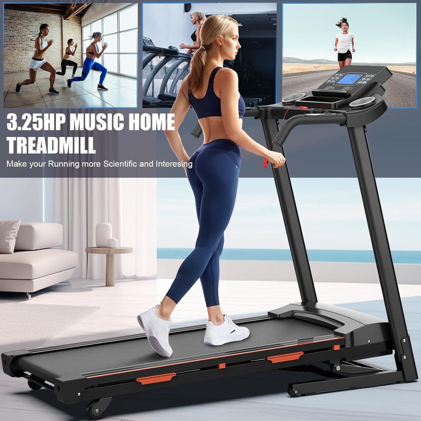 Home Automatic Tilt Treadmill Foldable Treadmill 400 Lbs Approx. 181.4 Kg Capacity 3.25 Horsepower Folding Electric Treadmill